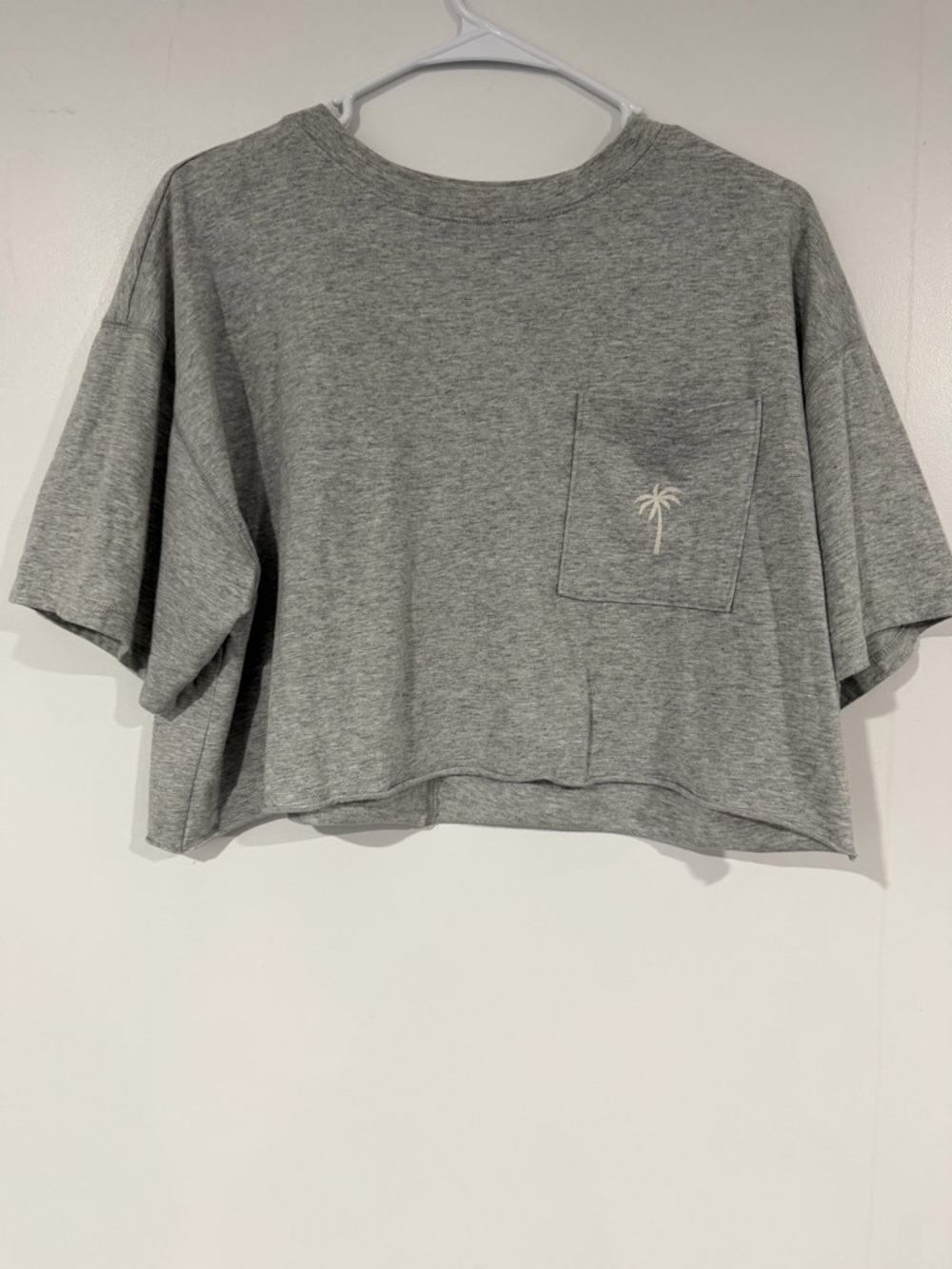 flirtitude Gray Cropped Pocket Tee with Palm Motif